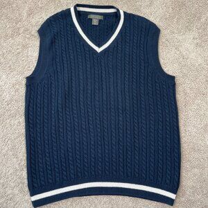 Rorie Whelan Sweater Vest Mens XL Navy White Cable Knit Tennis Prep Golf Preppy